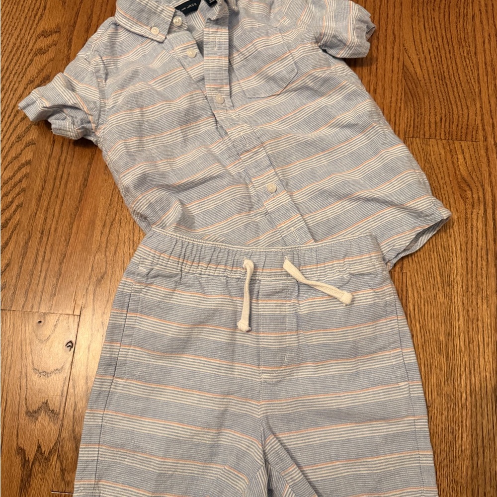 Janie and Jack Blue and White Striped Shirt with Matching Shorts